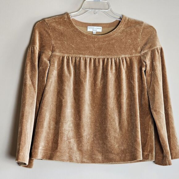 Madewell Texture & Thread Warm Hickory Corduroy Swing Top Sweater XS Soft Boxy - Picture 2 of 8